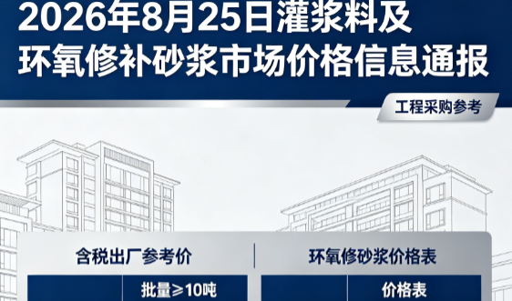 松山湖管委会2026年8月25日灌浆料及环氧修补砂浆市场价格信息通报